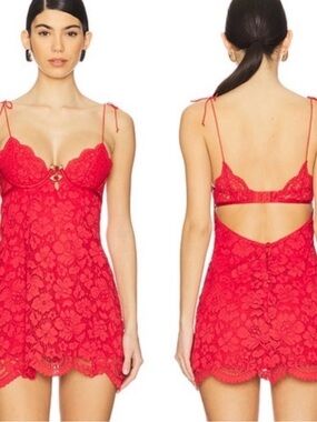 NWT For Love And Lemons Red Lace Mini Chemise